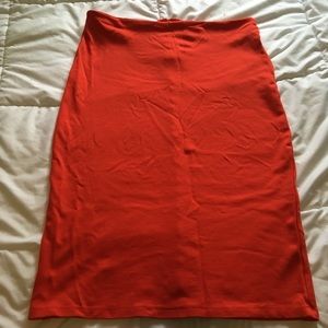 Orange midi pencil skirt